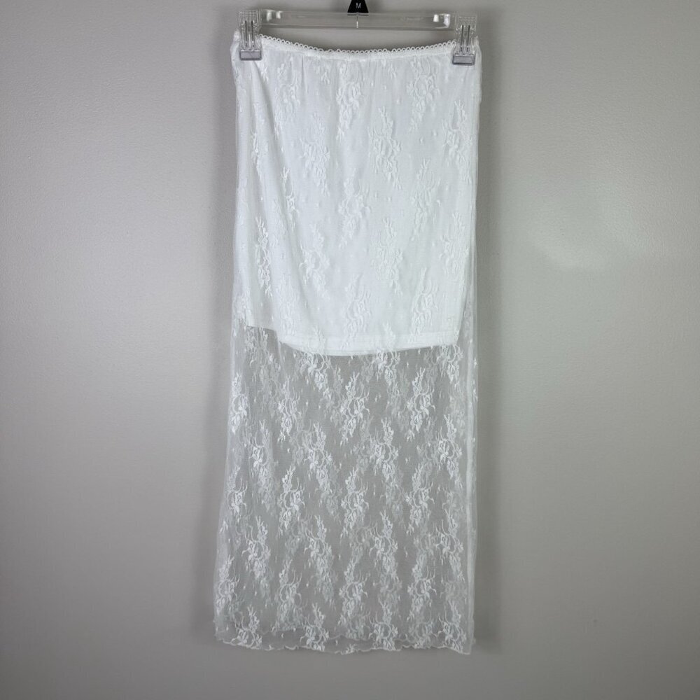 All In Favor White Lace Midi Skirt Small Sheer Overlay Lined NWOT Cottagecore - Picture 8 of 11